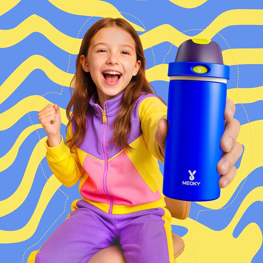 18 oz Insulated Water Bottle for Kids: Meoky Stainless Steel Water Bottle with 2-in-1 Straw and Spout Lid - Leak Proof, Cold for 24 Hours, BPA-Free for Boys School Sports, Celestial Sphere - image 2