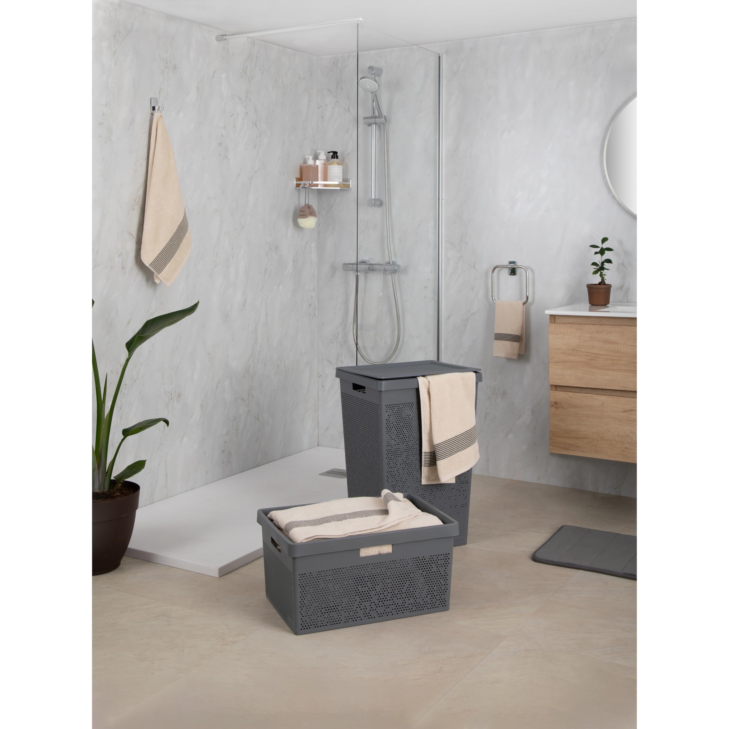 TATAY Cesto Biancheria Bohol 42,5x33,5x60 cm Senza BPA Design Minimalista | Cesto Biancheria Casa | Capacità 60 L | Plastica 100% Riciclata | Ventilazione Ottimale | Coperchio Ribaltabile, Grigio