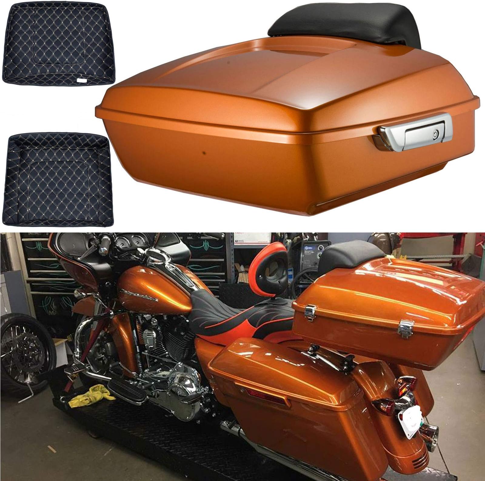 Amber Whiskey Tour Pak Liners Backrest Pad Chopped Tour Pack Fit for 2014+ Harley Touring Models