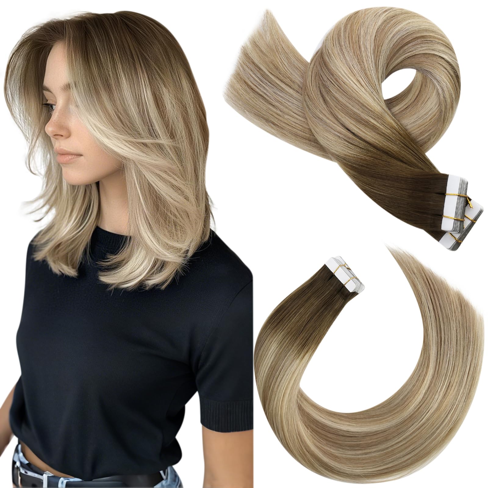 Moresoo Tape Hair Extensions Real Human Hair 18 Inch Jet Black Human Hair Extensions Tape in Black Remy Hair Straight Silky Soft for Women Natural Looking 20pcs/50g #1 — view 72