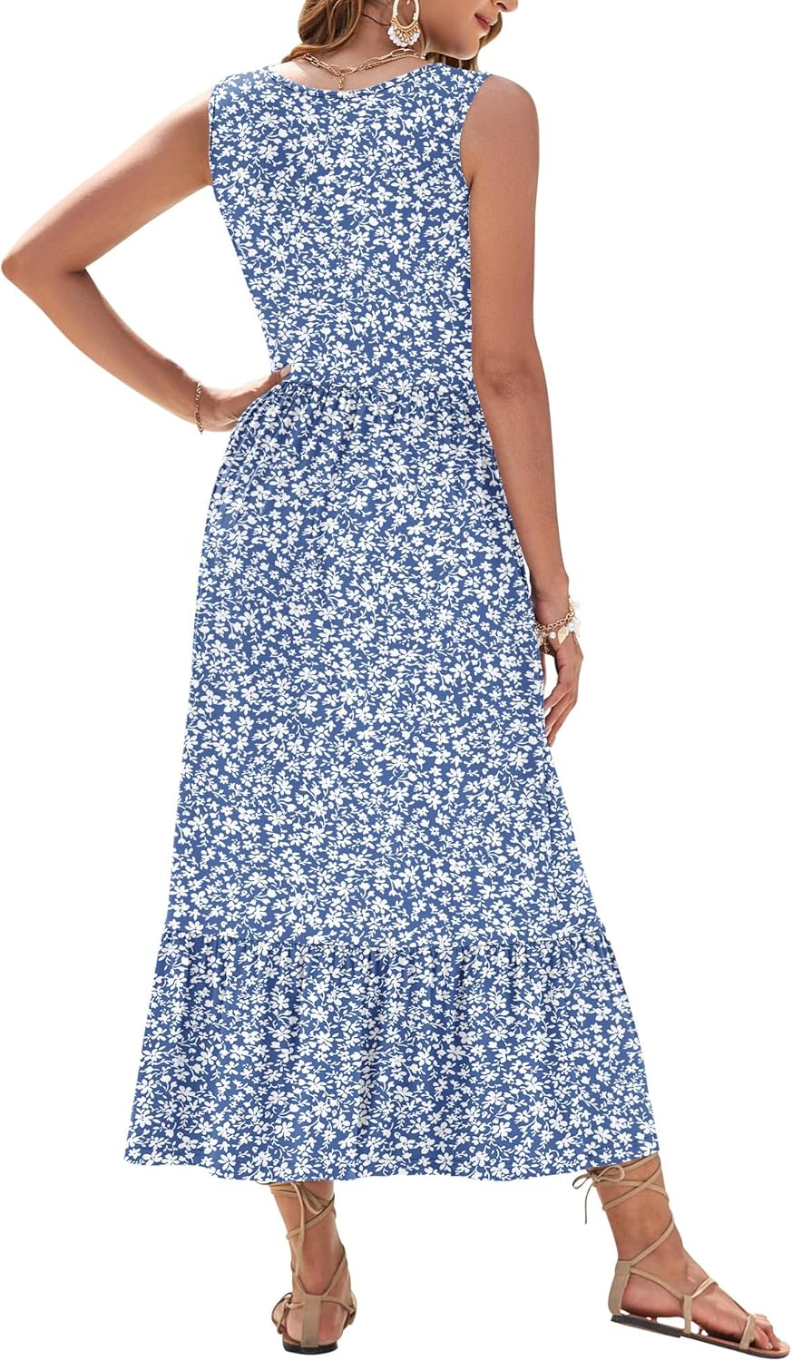 AUSELILY Womens Summer Dresses 2026 Sleeveless Maxi Dress Square Neck Casual Tiered Long Dress with Pockets - Image 4