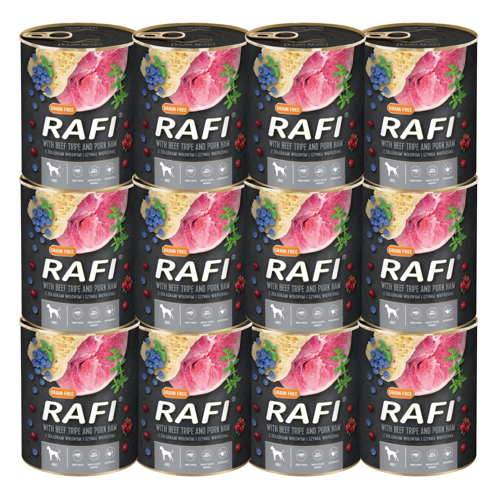 Rafi Wet Dog Food Beef Tripe & Ham for Adult Dogs 12 x 800g Cans