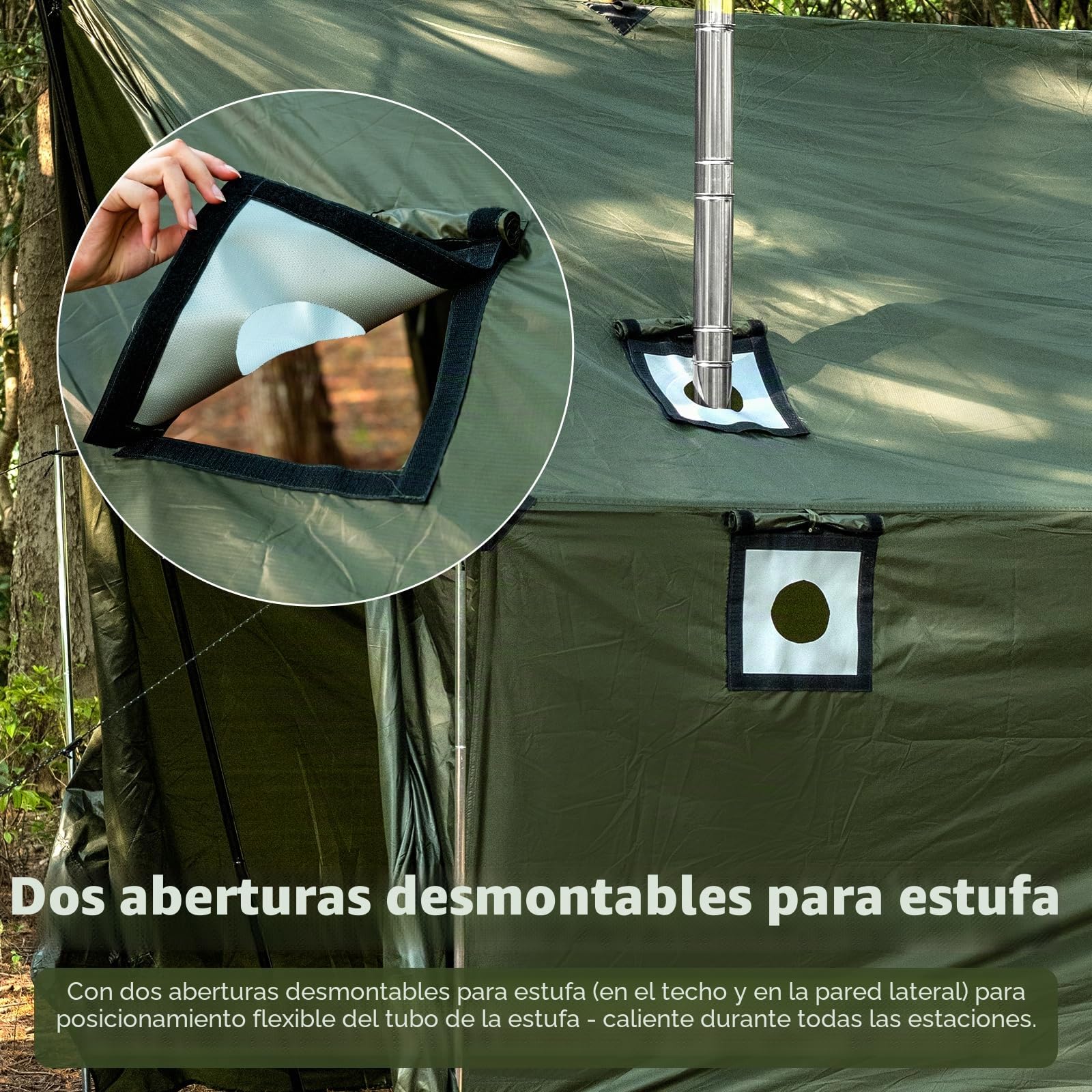 Tienda de campaña con apertura de horno, tienda de campaña resistente al invierno, 3-4 personas, gran espacio, tiendas calientes para camping, senderismo