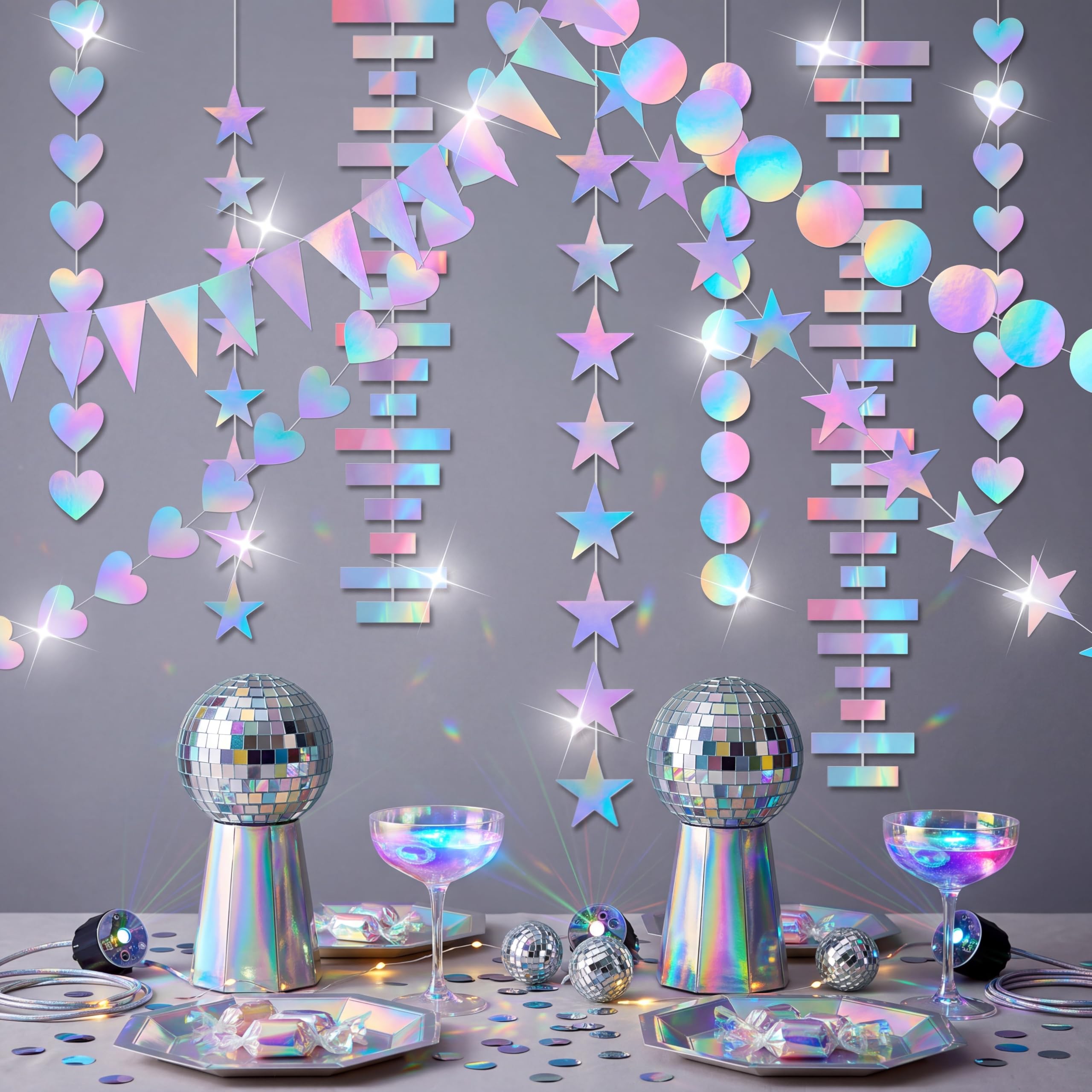 Tiamon 6 Pcs Disco Paper Garland Party Streamer Banner, Bright