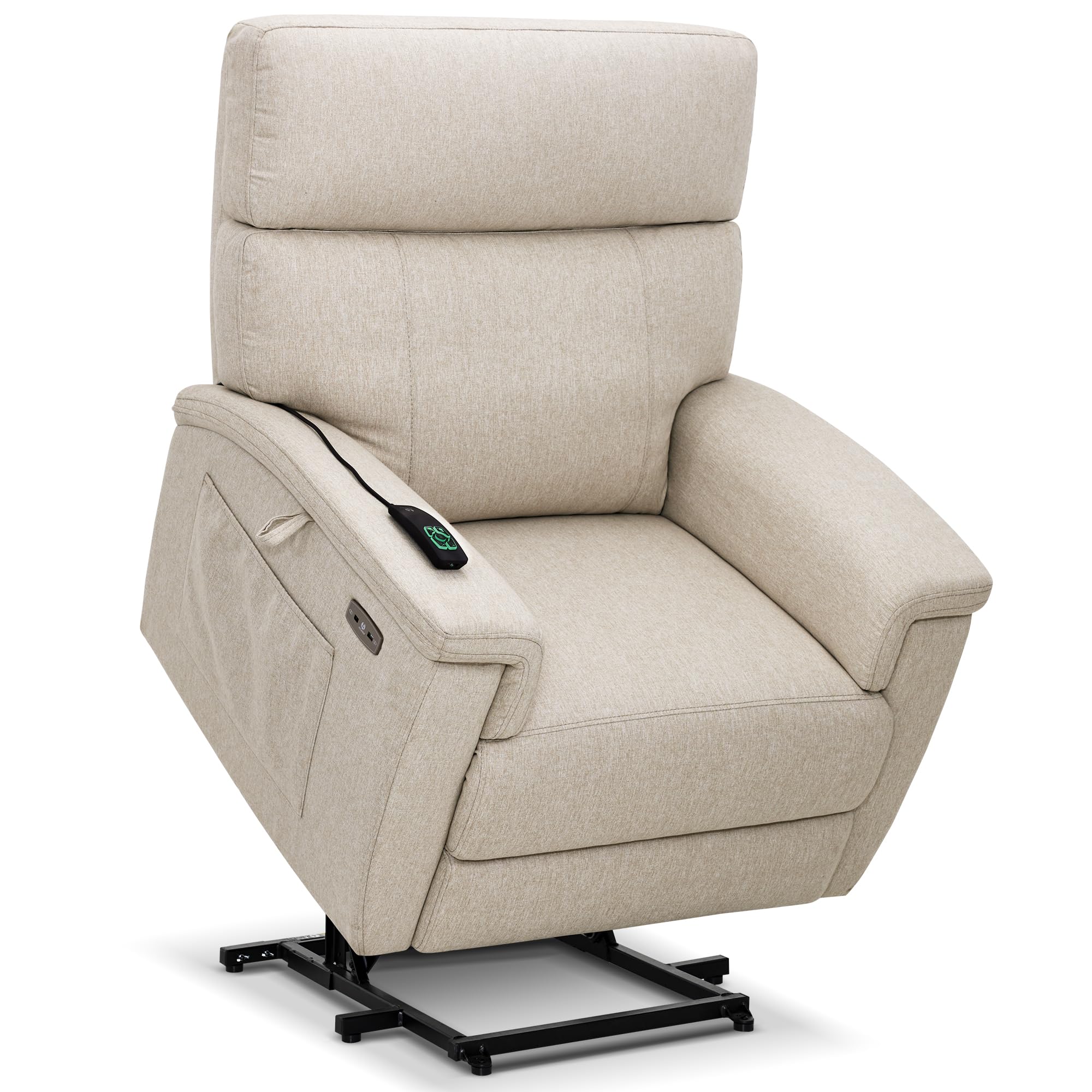 MCombo Power Lift Recliner Chair with Massage and Dual Heating, Adjustable Headrest, Extended Footrest for Elderly People, Fabric R7605 (Beige)