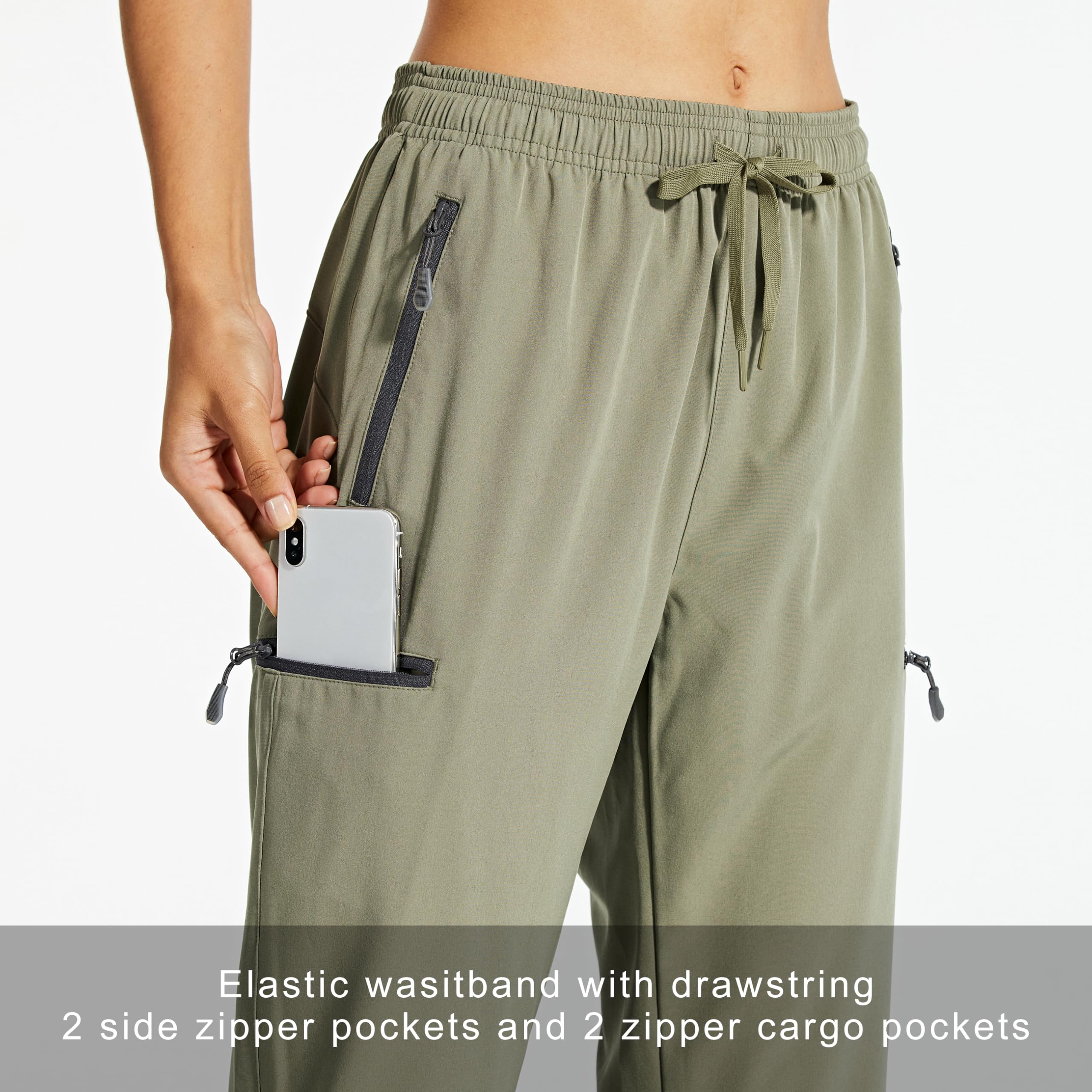 Libin Pantalon de Randonnée pour Femmes Léger Séchage Rapide Été Cargo Imperméable Montagne Pantalon Travail Extensible avec Poche Zippée