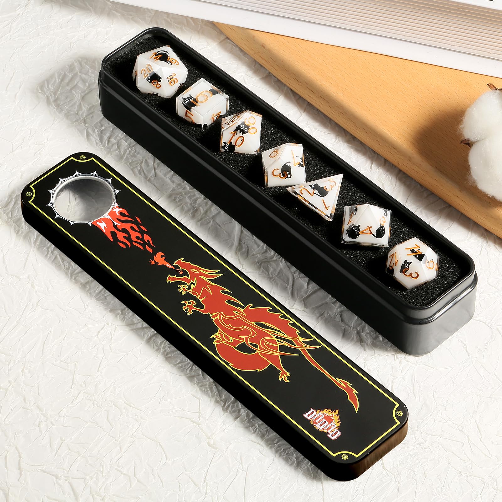 DNDND Kawaii Sharp Edge DND Dice Set, 7-Piece Cute Cat Sticker Polyhedral Dice for D&D 5E, Critical Roll & Anime RPG Fans - Image 4