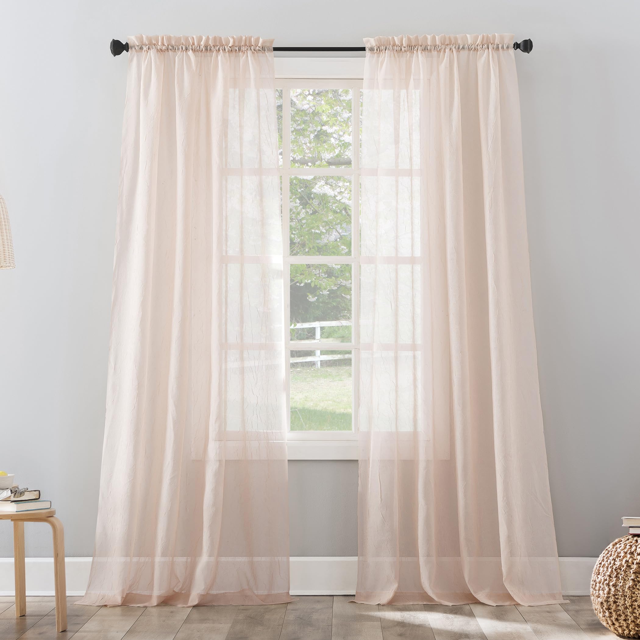 Coppia Tende Voile Semi Trasparenti Colore Sfumato Bianco e Grigio