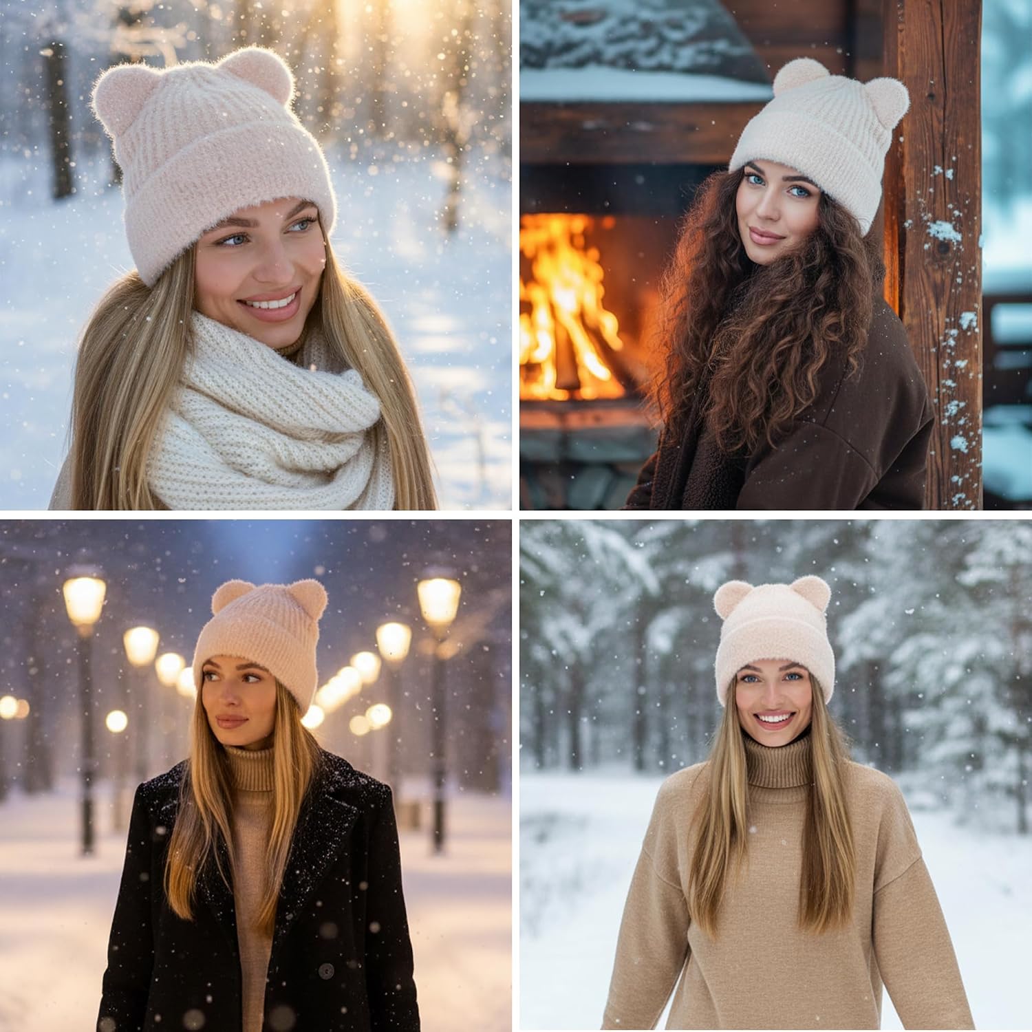 Women Winter Warm Beanie Caps Cute Ear Crochet Hat Slouchy Winter Hats