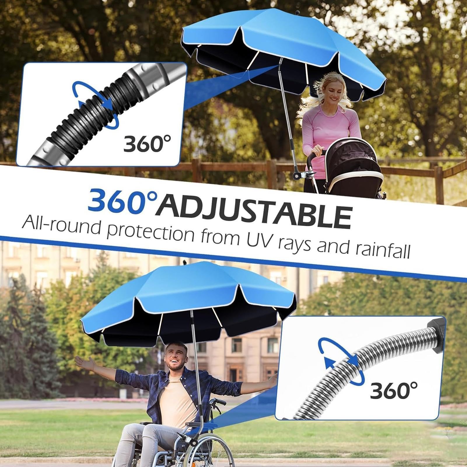 Generisch Krzesło parasol przeciwsłoneczny z zaciskiem, regulacja 360°, ochrona przed słońcem do mocowania – parasol zaciskowy na krzesło i poręcz, na taras, urlop, do ogrodu, na podwórko, kemping