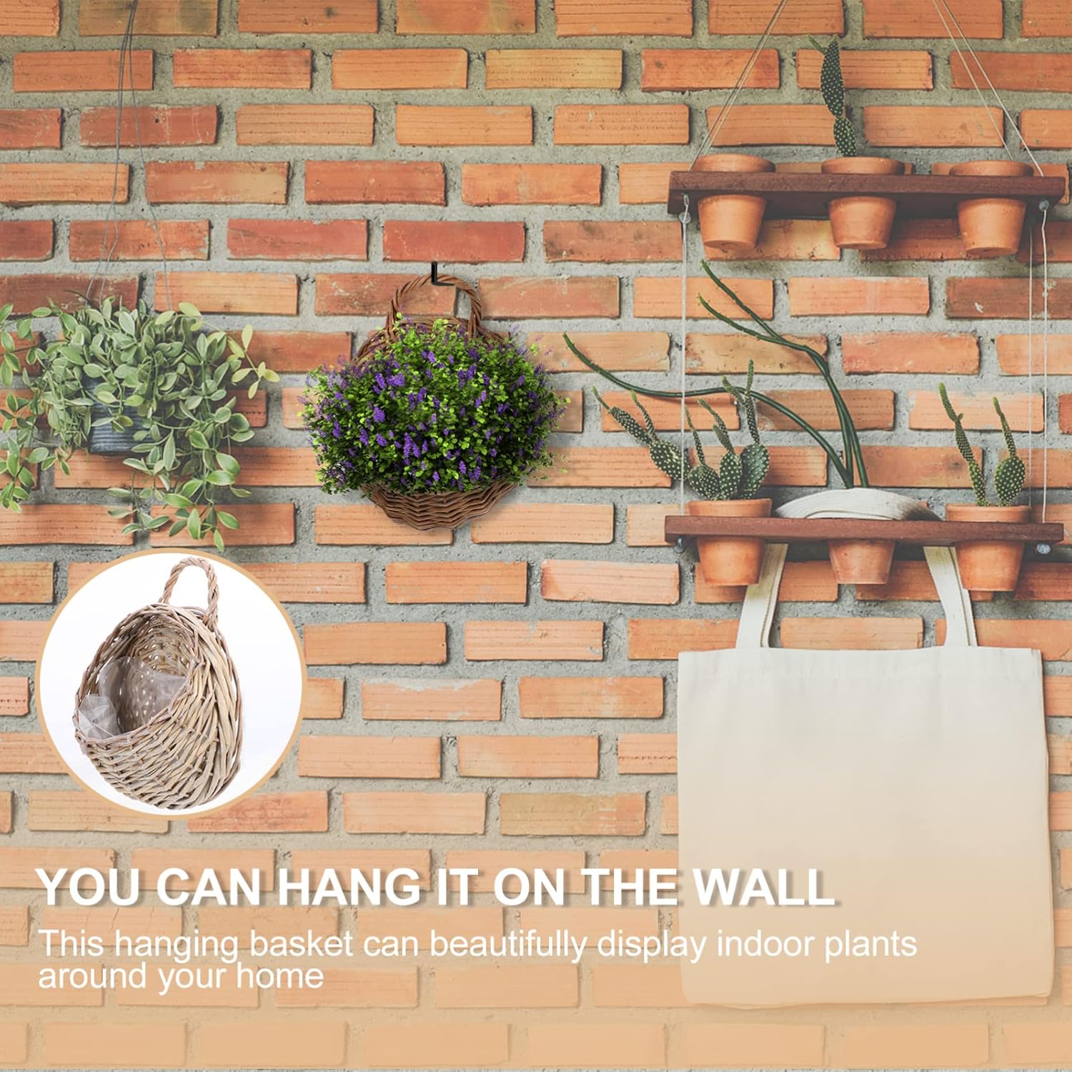 4pcs Handmade Flower Pots for Wall Decoration Natural Willow Hanging Baskets for Indoor and Outdoor Plants Retro-Style Storage Baskets Original and Weathered