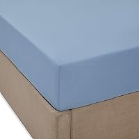 Vista 4 de Linen Closet Sábana bajera ajustable de 100% algodón solamente - Tamaño Full, azul - Tejido de percal nítido, fresco y transpirable, bolsillo
