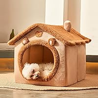 JIUPETY Foldable Indoor Small Dog House Cave Bed L Size for 15-20lb Dogs & 18-22lb Cats - Cute Brown Kennel with Cushion & Non-Slip Bottom