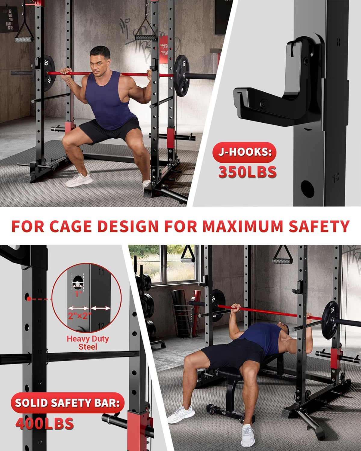 Power Cage with Cable Crossover System, 2000LBS Squat Rack for Home Gym, Multifunctional Power Rack with LAT Pulldown & Pulley System, Workout Cage for Strength Training