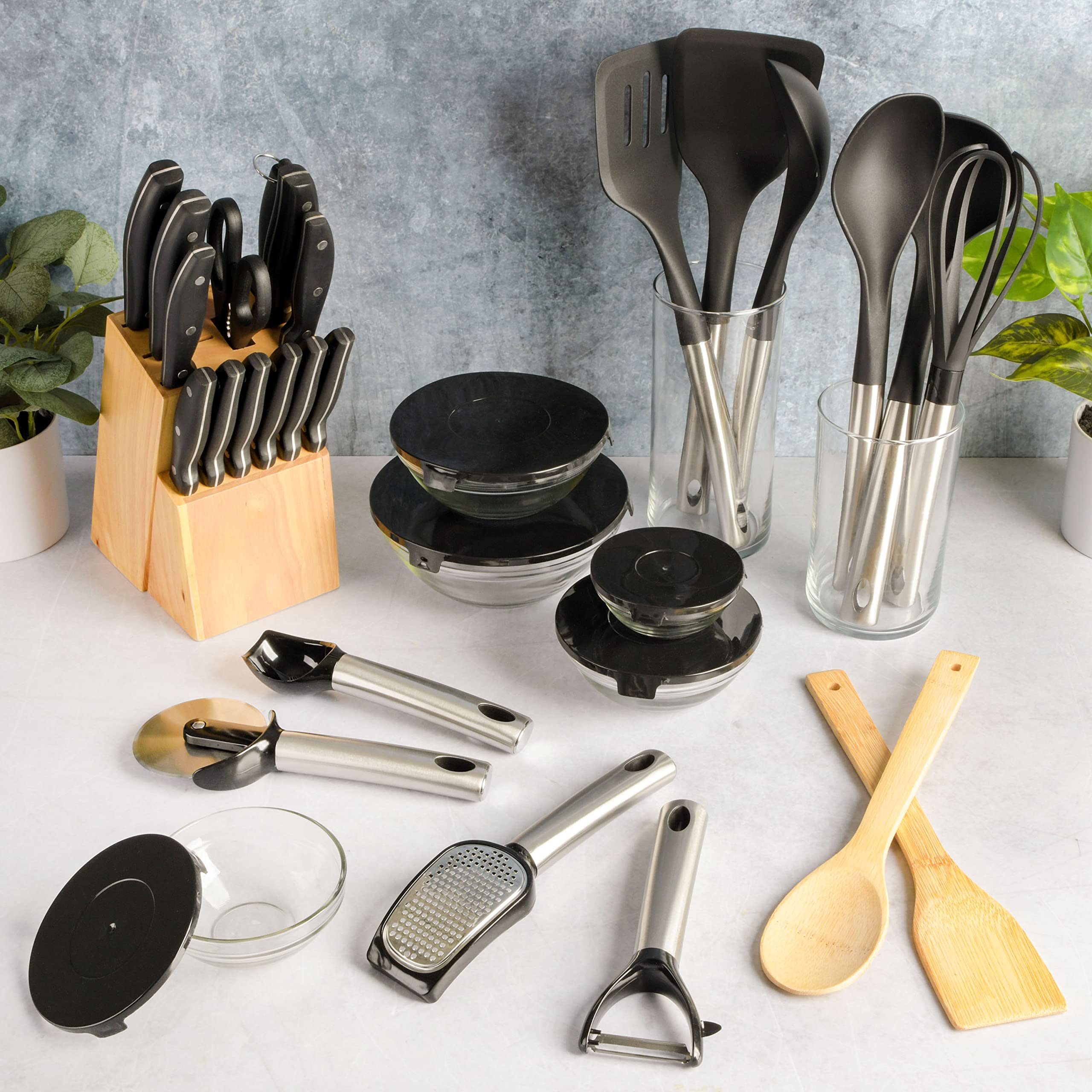 Gibson Home 95 Piece Kitchen in a Box Pots and Pans Cookware, Plates and Bowls Dinnerware, Cutlery Knife Block, Flatware Utensils, Tools & Gadgets, Storage, Glasses Set view 4