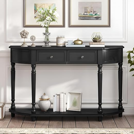 Sami Handicraft Console Table 2 Drawers Bottom Shelf 132x33x85cm, 245lbs Capacity 52 Inch Sofa Table Storage Solid, Entryw...
