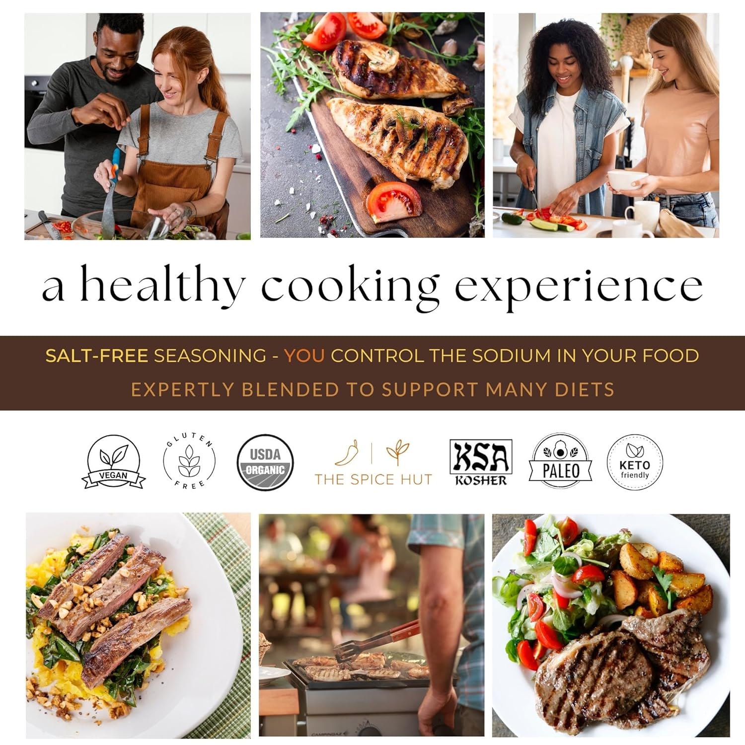 Spice Hut - Organic Steak Seasoning & Dry Rub for Prime Rib, Roast, Burger / Sugar-Free, No Salt / Roadhouse Grill Spice Mix for Chicken, Chop House Seasoning Steak & Beef Rub / All-Natural, Kosher, Vegan, Gluten Free, Keto -No MSG- 1lb Bulk Pack