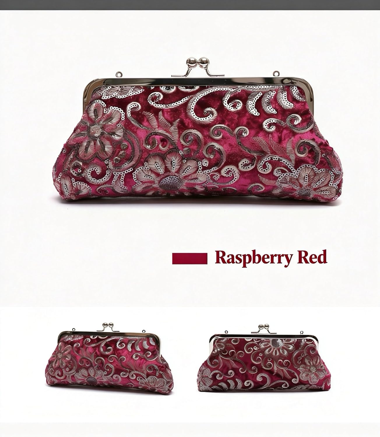 Velvet Sequin Clutch for Women Kiss Lock Evening Bag Elegant Formal Handbag for Wedding Prom Cocktail Party