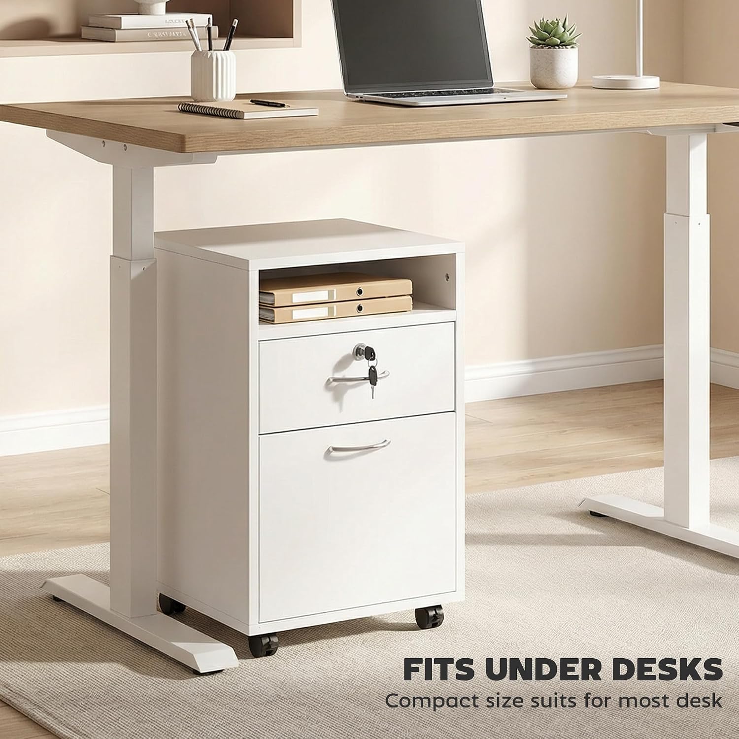 HOMCOM 24" Vertical Filing Cabinet with Lock, Mobile File Cabinet with Wheels, Storage Office Cabinet with Drawer, White