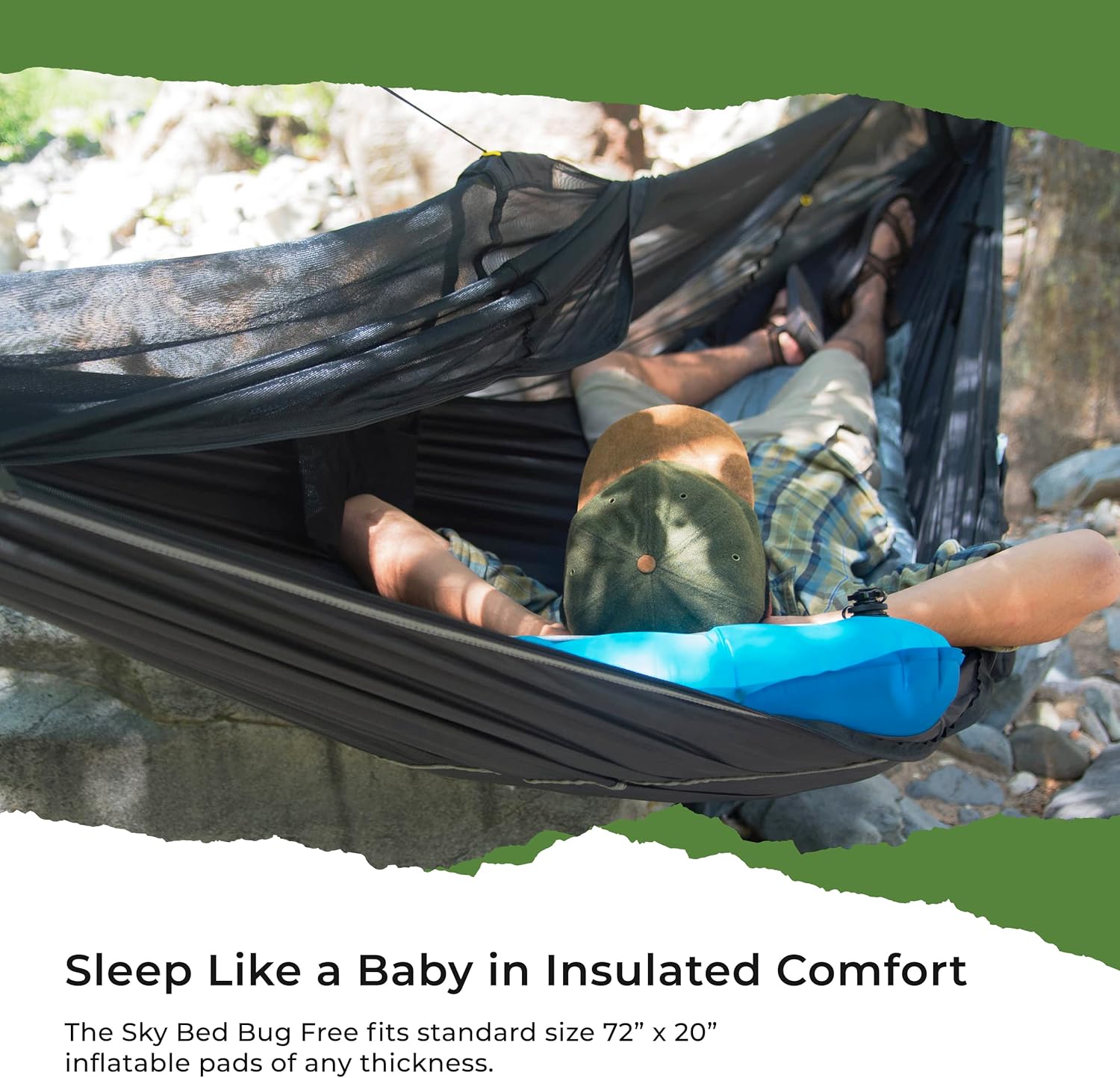 Hammock Bliss Sky Bed Bug Free - Insect Free Hanging Tent That Hangs Like A Hammock But Sleeps Like A Bed - Unique Asymmetrical Design Creates An Amazing Lay Flat Camping Hammock Sleeping Experience