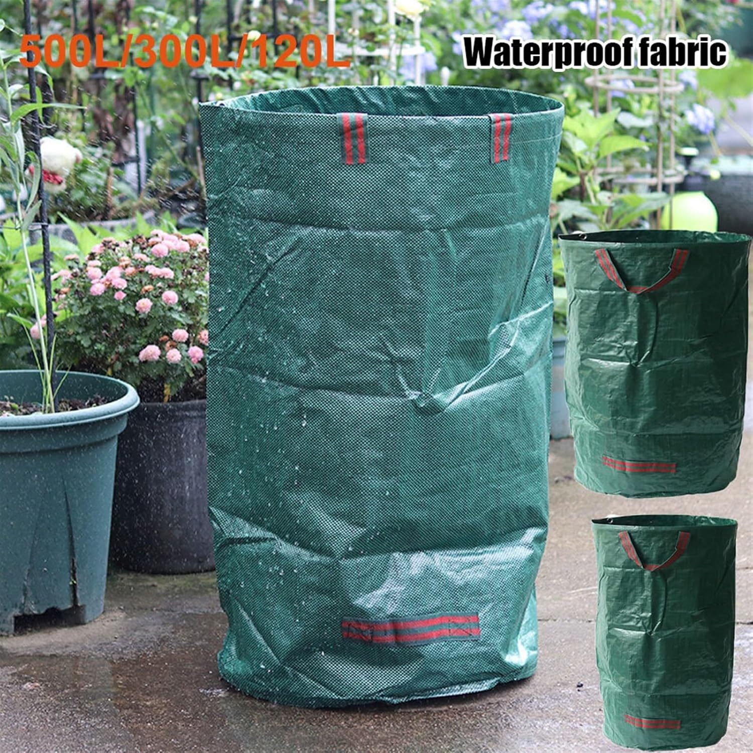 Garden Waste Bag,Garden Leaf Bag, 120L/500L/300L Garden Waste Bag Durable Reusable Yard Leaf Weeds Grass Container Storage Bag Foldable Garbage Waste Collection Garden Waste Bags(272l)