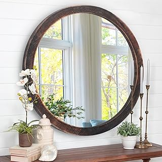 JJUUYOU Round Wall Mirror Circular Mirror for Bathroom Black Vanity Mirrors Vintage Wood Frame Rustic Small Make up Mirrors for Living Room Bedroom Dorm Entryway and More