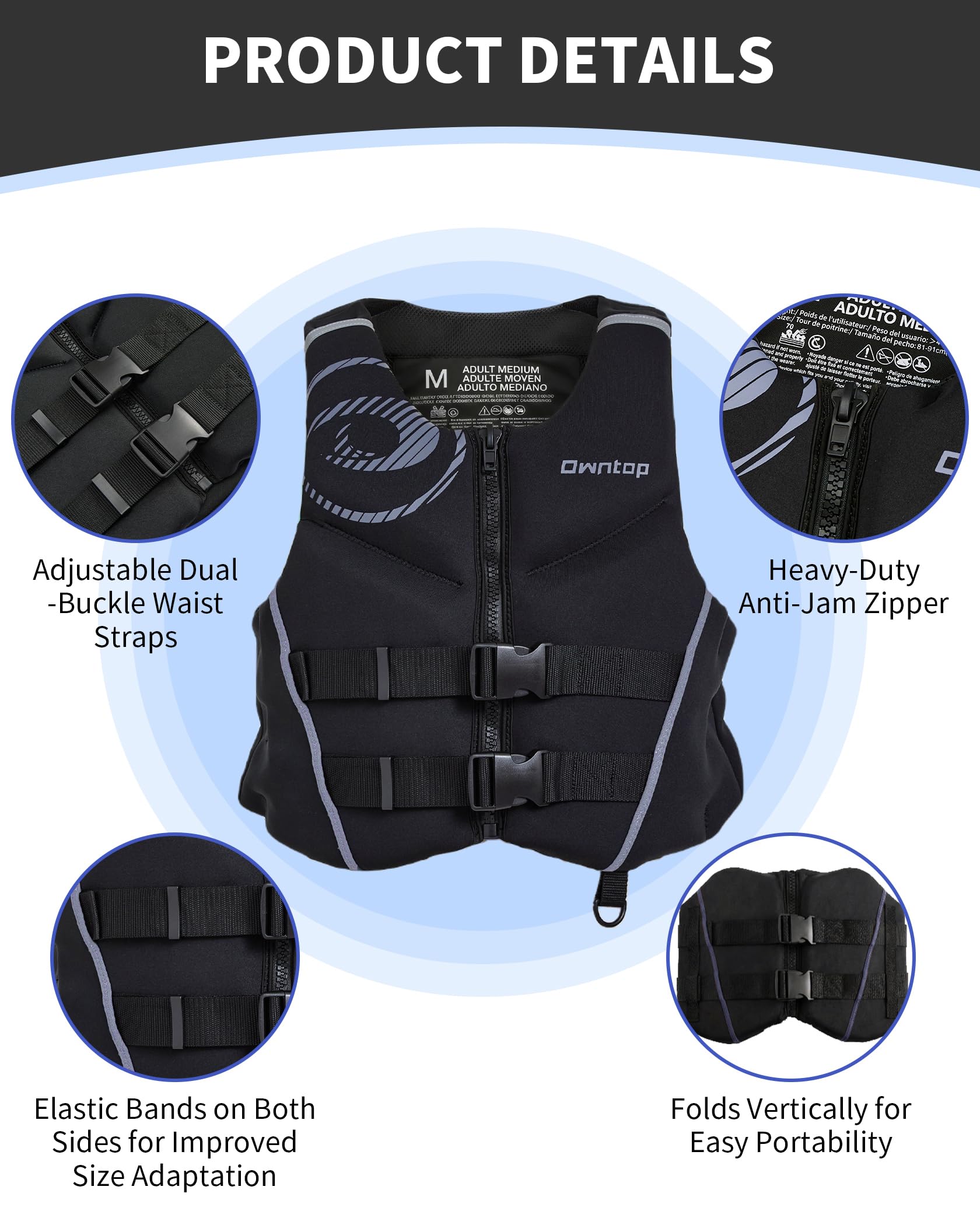 Owntop Adult Buoyancy Aid | Lightweight Neoprene Floating Vest | Foldable Sports Vest with Double Safety Straps for Kayaking, Canoeing, Fishing and Paddleboarding - 4