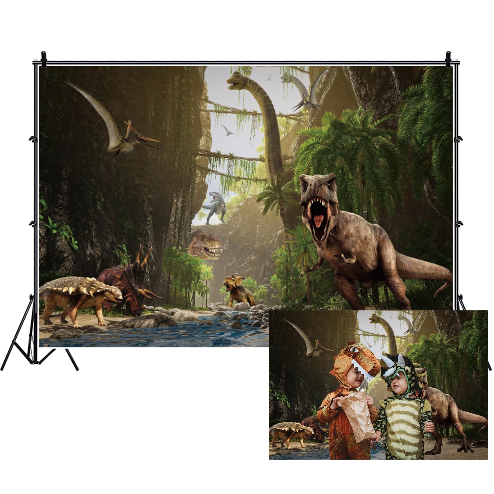 Renaiss 7x5ft Dinosaur Theme Backdrop Wild Animal Jungle Dinosaur World Forest Polyester Photography Background for Boy Girl Birthday Party Newborn