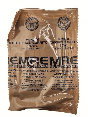 Genuine Military MRE - Menu 16 Chicken Burrito Bowl with 2026 Inspection Date - MRE Meals Ready To Eat