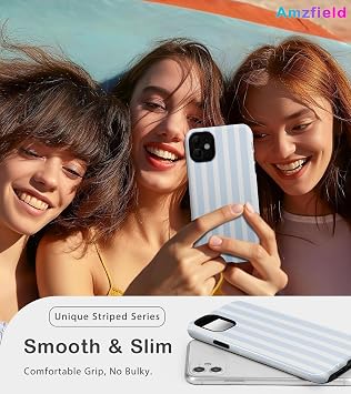 Cute Striped Pattern Case for iPhone 12/12 Pro - Blue Handyhülle Schutzhülle Gestreiftes Muster für Frauen Mädchen Stoßfest Kameraschutz Doppelschichtigem Hybrid-Schutz Niedlich