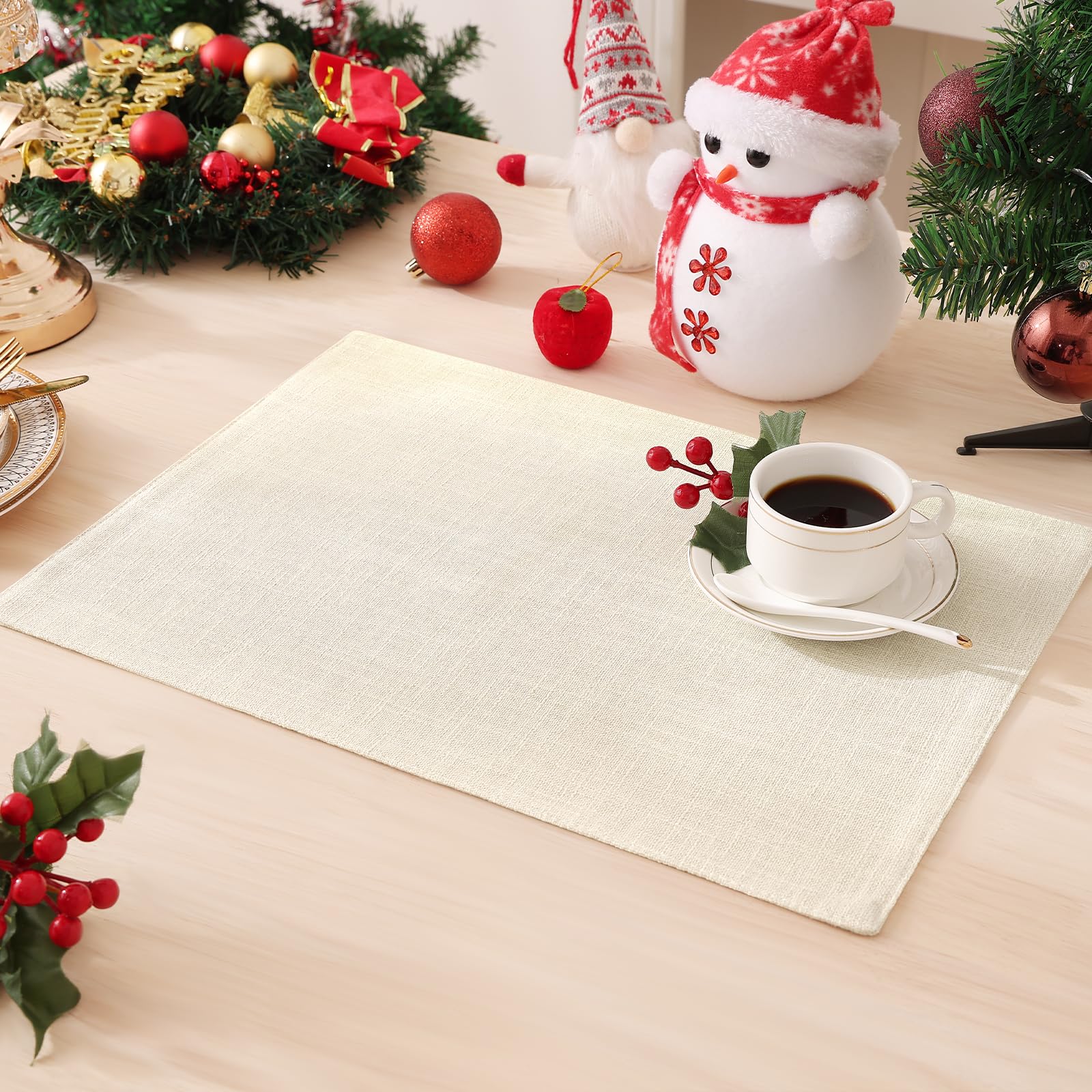 Homaxy Cloths Placemats for Dining Table Set of 6, Heat Resistant Washable Cotton Linen Blend Table Mats - Image 3