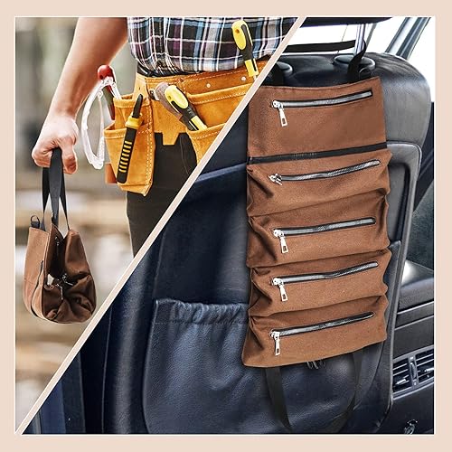 Miniatura 2 de Paquete de 2 bolsas de herramientas enrollables organizador de herramientas de lona multiusos cubo de envoltura de automóvil estuche de