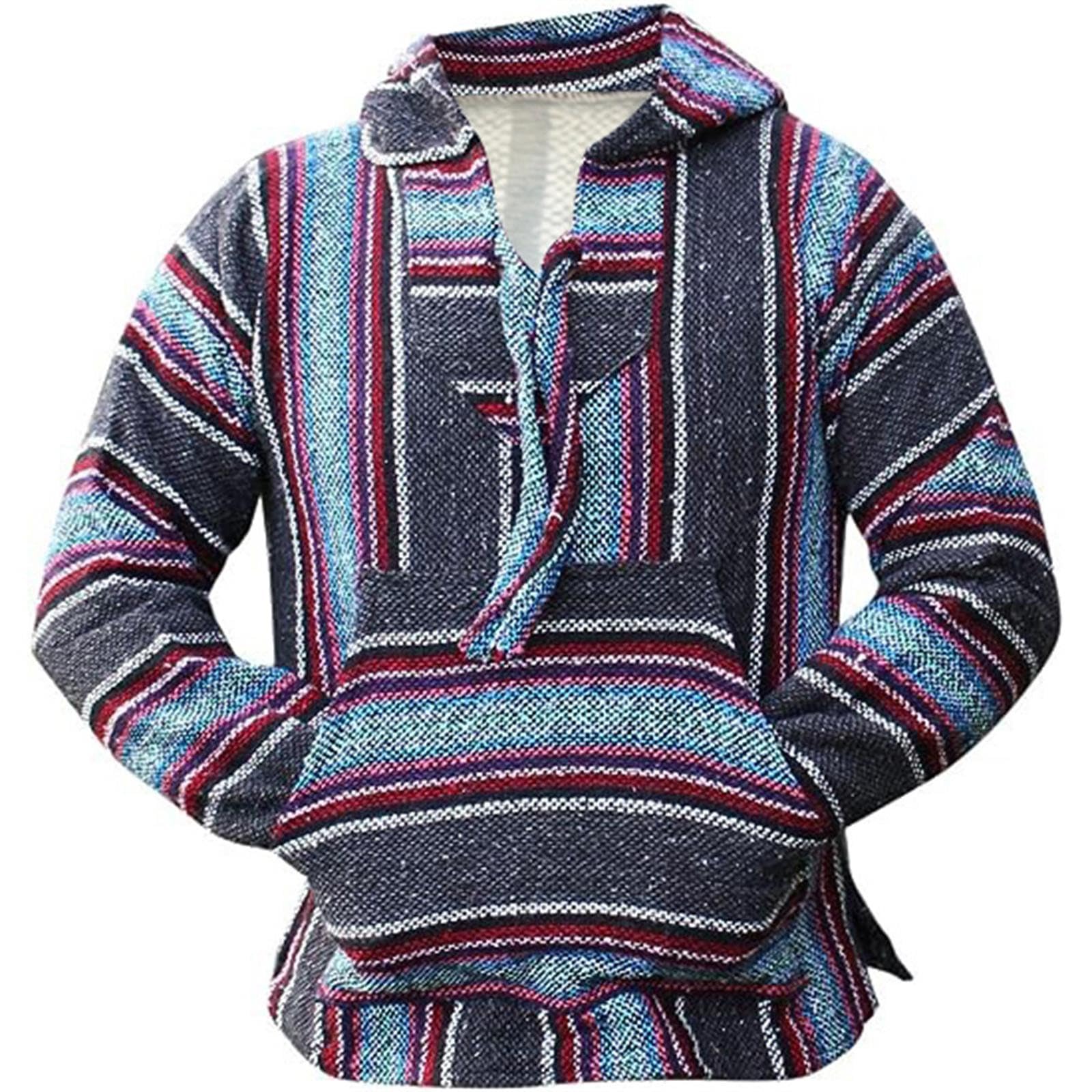 Mexikanischer Hoodie Herren Kapuzenpullover Gestreifter Stilvoll Freizeitpullover mit Kängurutasche Hoody Männer für Alltag & Outdoor