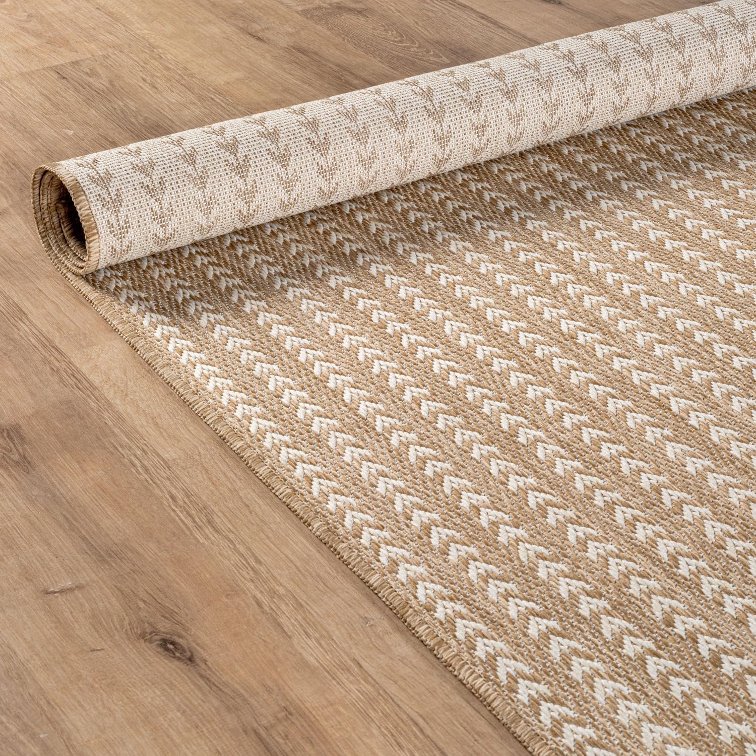 Washable Outdoor Rug 5x7 Modern Area Rugs Outdoor Carpets Striped Pattern Non Shedding Waterproof Easy Clean Patio Deck Porch Living Room Bedroom Garden RV (5 X 7 Natural)