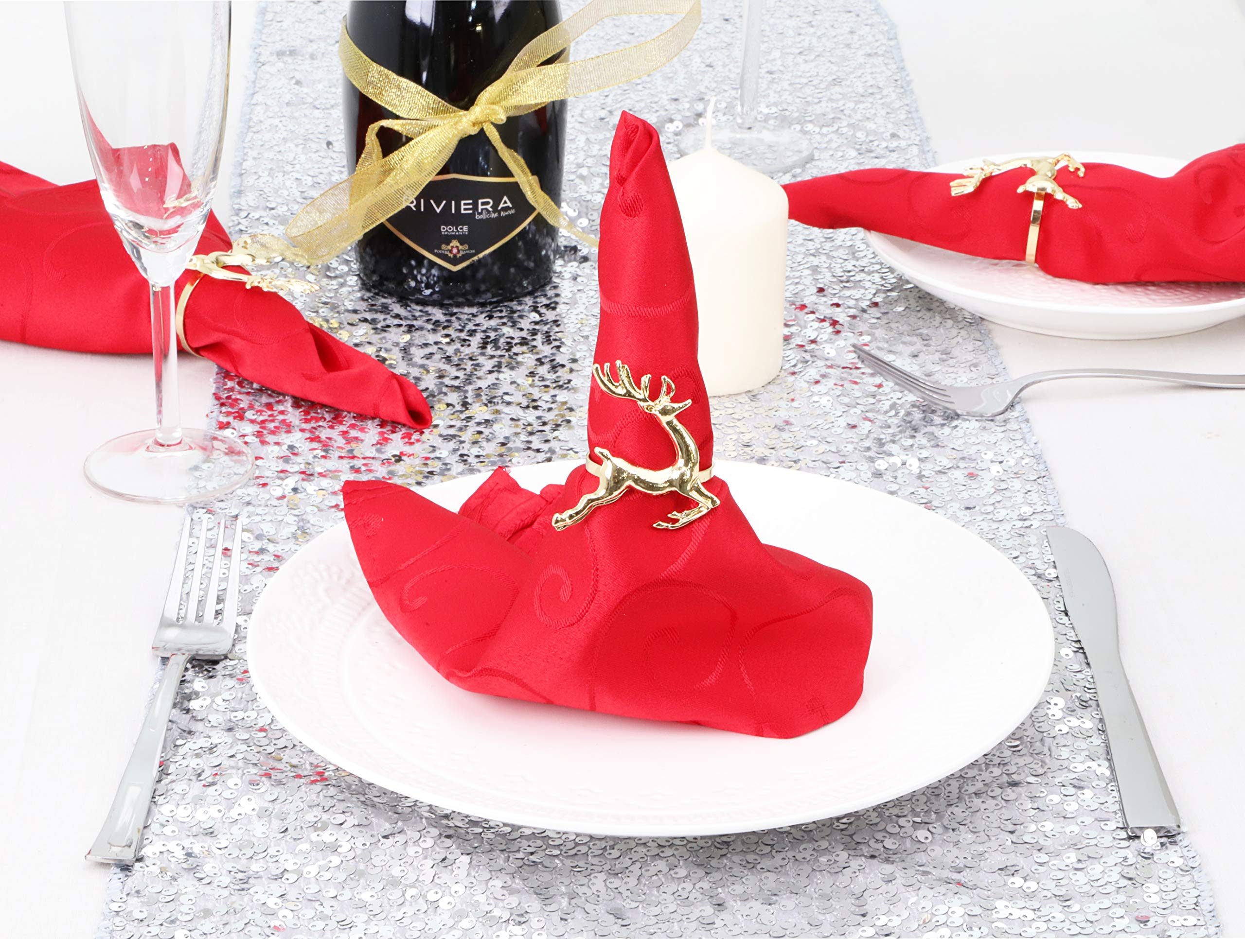 Napkin Rings Set of 6 Gold Napkin Rings Snowflake Reindeer Christmas Lunch Party Tableware Christmas Decorations Napkin Holder - Image 4