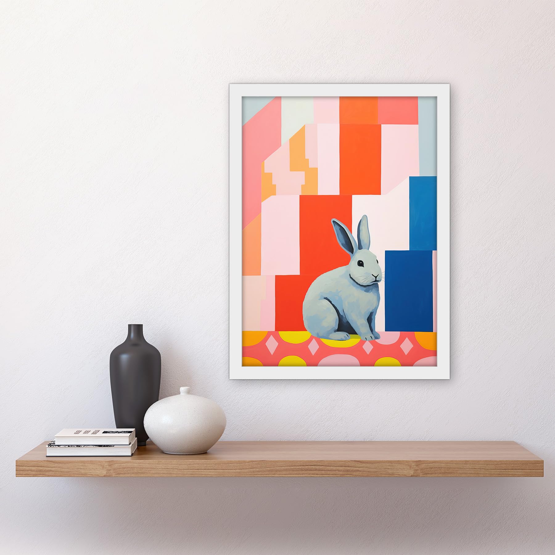 Artery8 Fat White Rabbit Bold Pop Art Colourful Conceptual Modern Artwork Framed A3 Wall Art Print, Framed White A3, 45.5L x 33W cm - Image 2