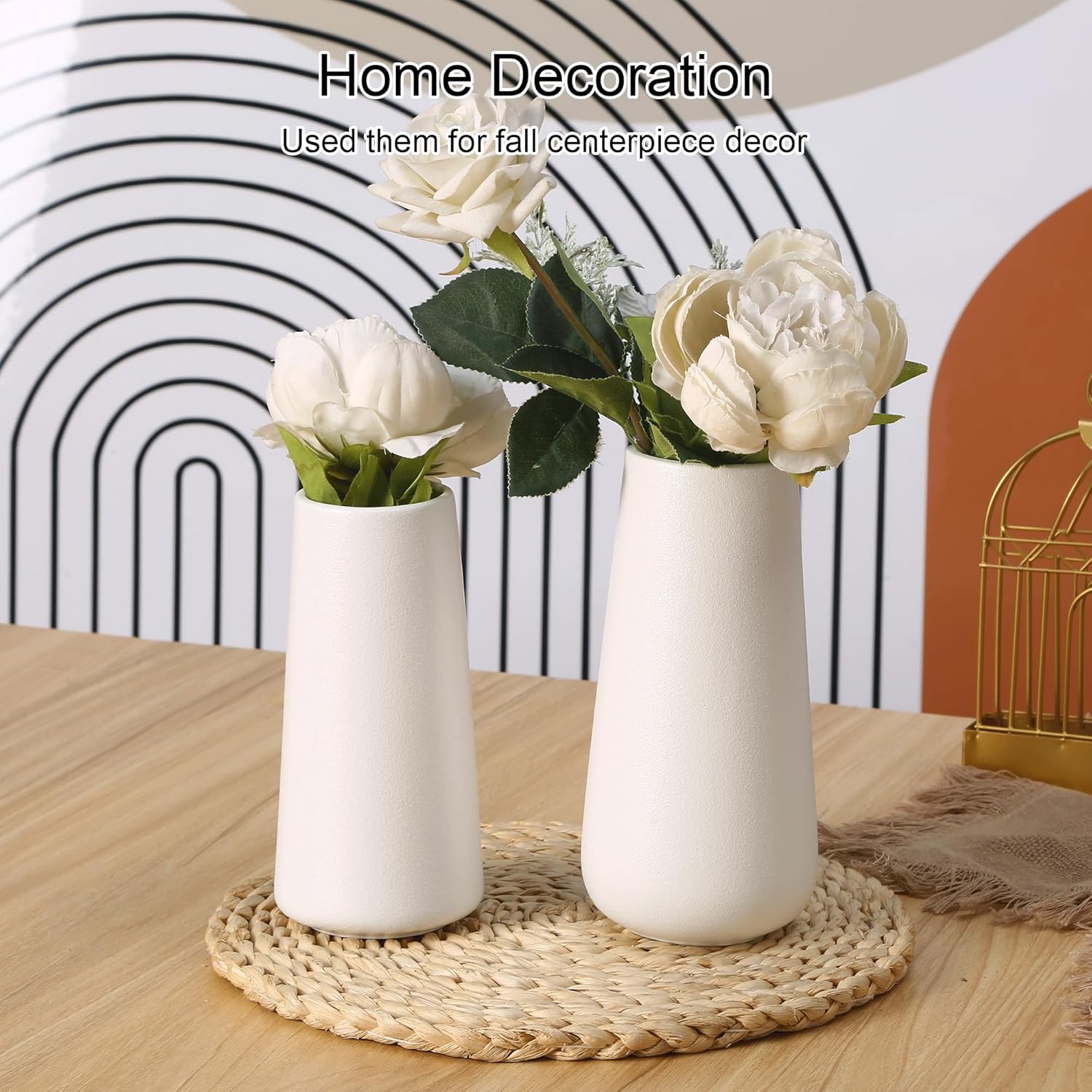 Ceramic Vases for Home Decor, Small Flower Vases Minimalist Style for Modern Table Fireplace Bedroom Kitchen Living Room Toilet Centerpieces Office Desk White