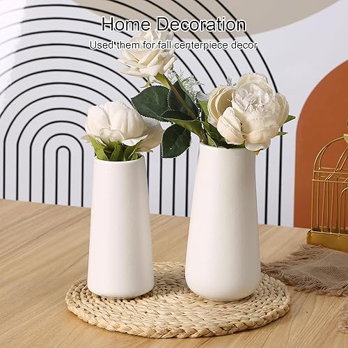 Miniatura 7 de DECORSWITH Jarrón pequeño de cerámica para flores, plantas, jarrones blancos mate para estante de mesa moderno, decoración del hogar, boda, jarrón