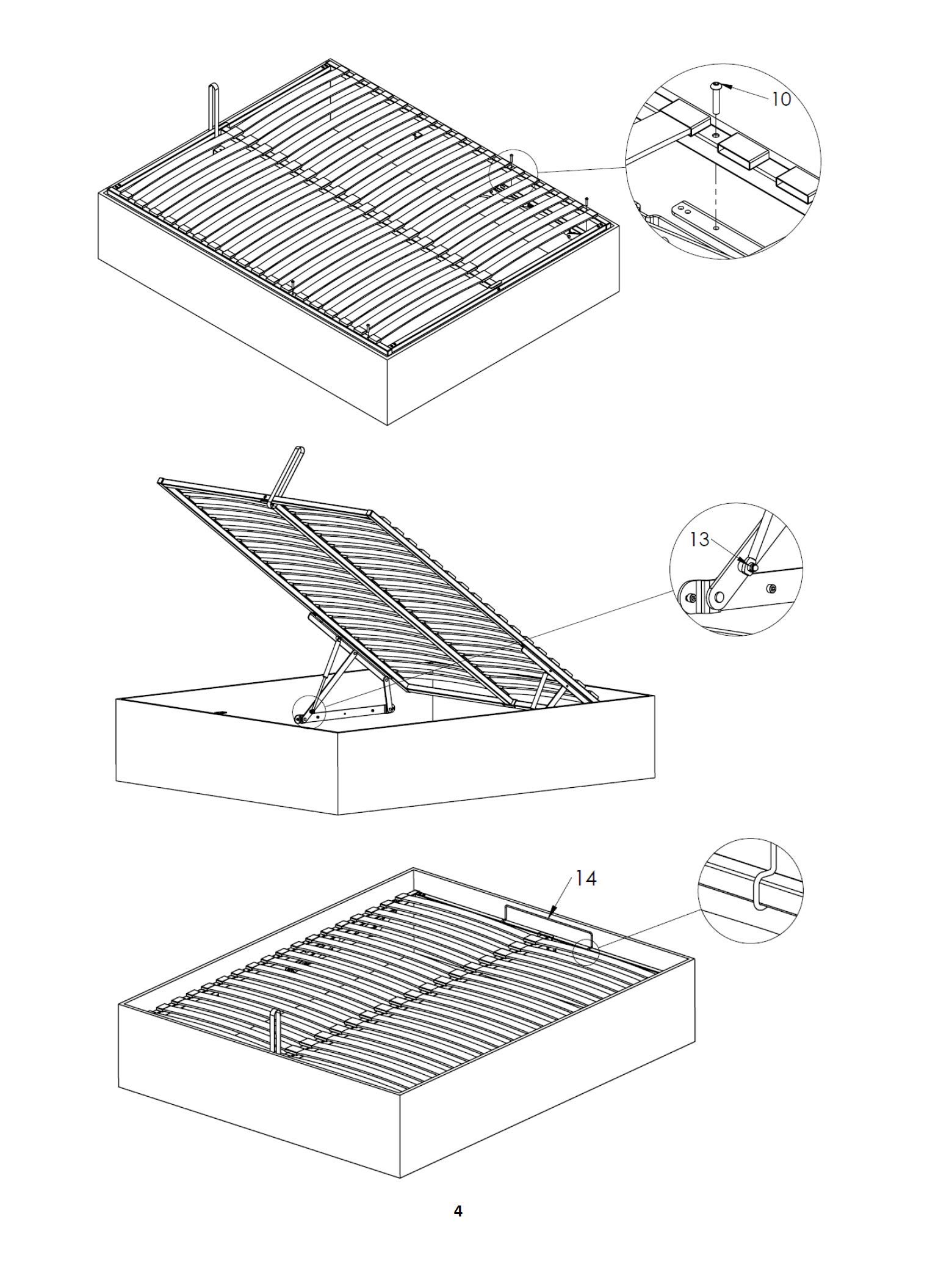 Lattenrost mit Hebemechanismus & Gasdruckfedern Klappbarer Metall Lattenrahmen mit Federholzleisten für Matratzen 120 x 200 cm