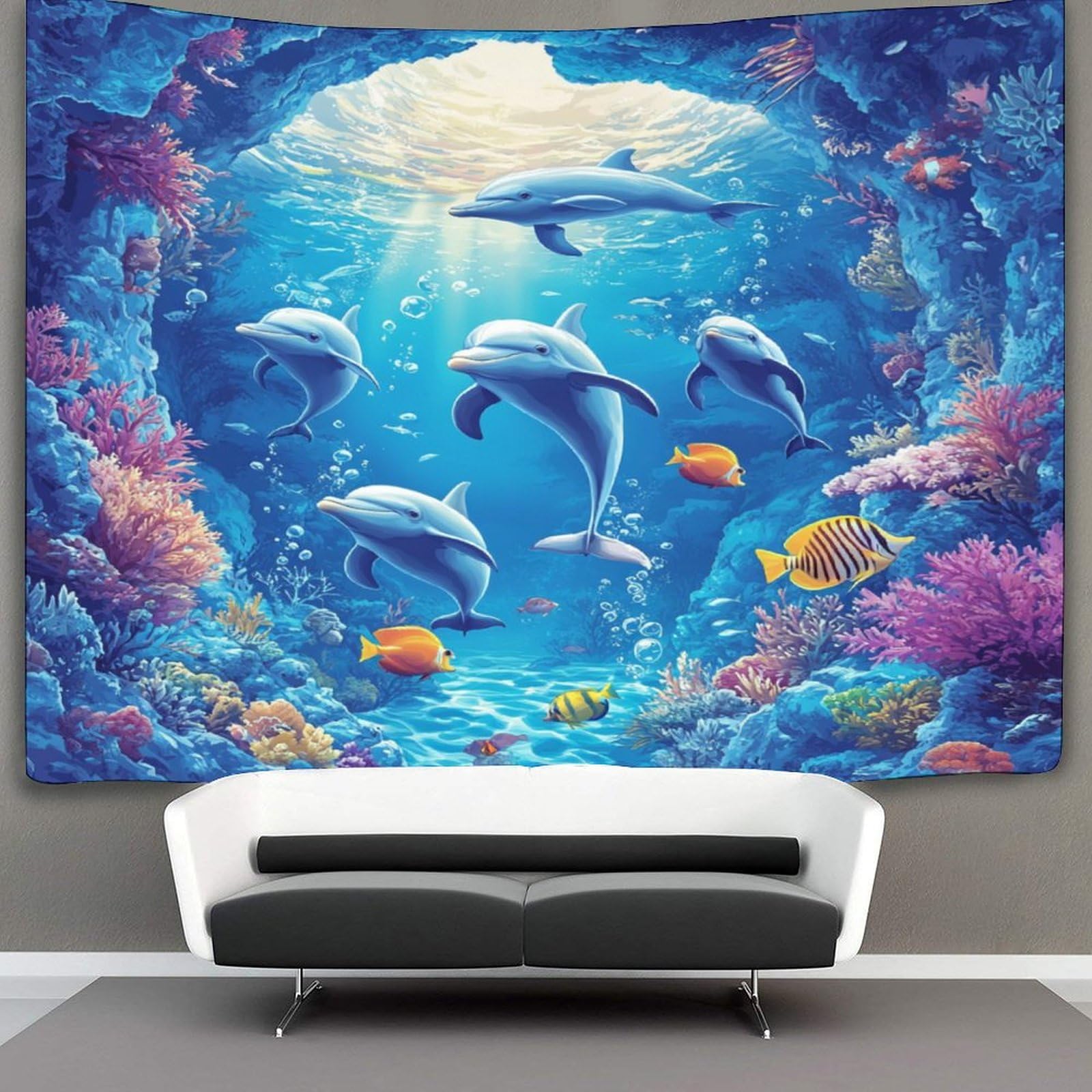 kaiyun Dolphin Tapestry,Underwater Tunnel Wall Hanging,Wall Art for Bedroom Aesthetic Home Decoration for Living Roombedroom 70cmx100cm