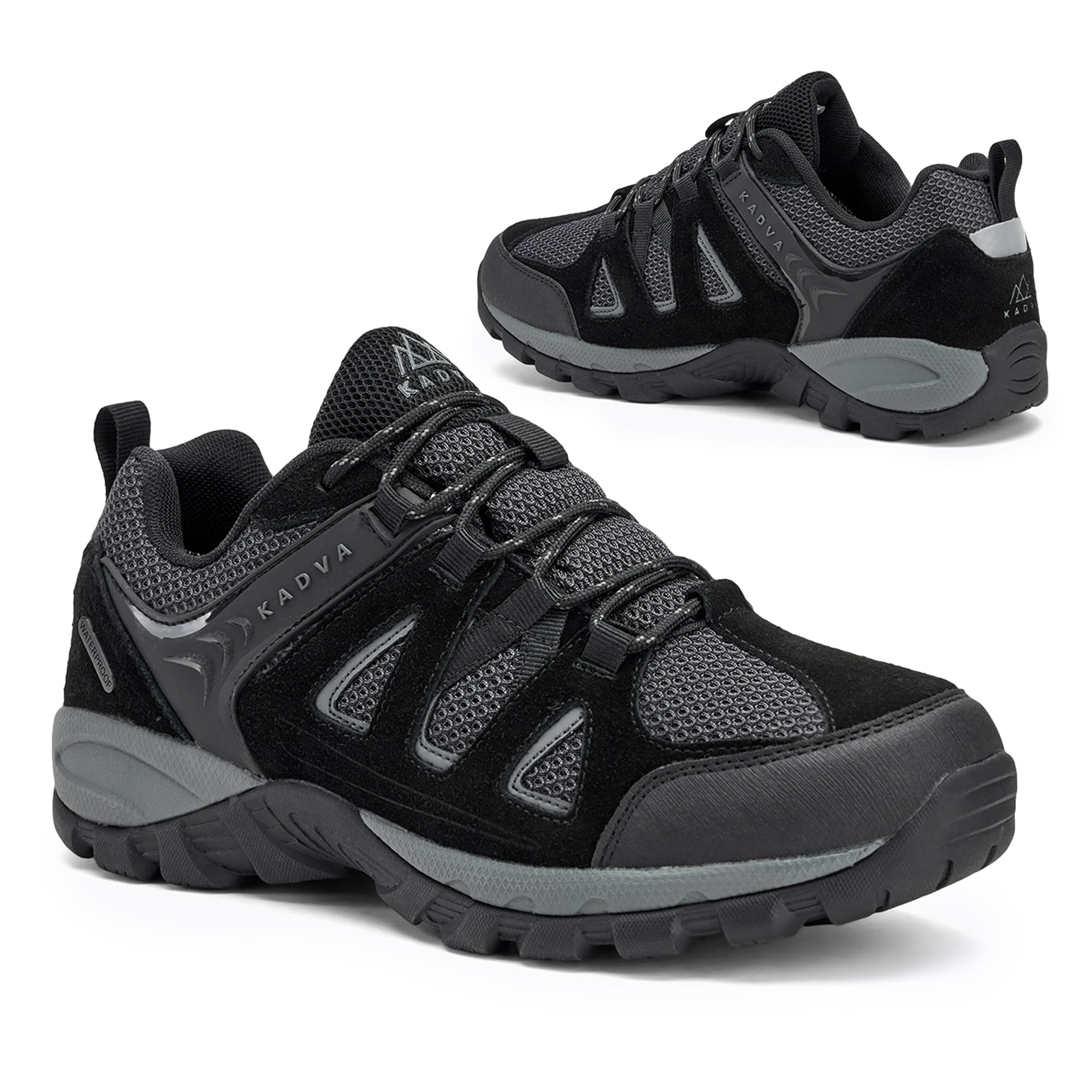 KADVA Scarpe da Trekking da Uomo Traver Low in Nero Taglia 41-46 EU Scarpe da Uomo Impermeabili e Traspiranti Isolate con Tomaia in Pelle e Tessuto Isolamento Contro Neve e Gelo