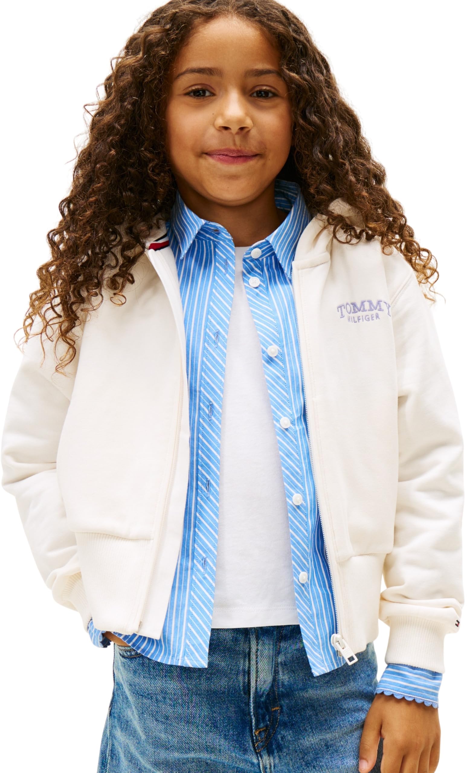 Tommy Hilfiger Mädchen Emb High Rib Hem Zip Thru Kg0kg08988 Kapuzenpullover mit durchgehendem Reißverschluss