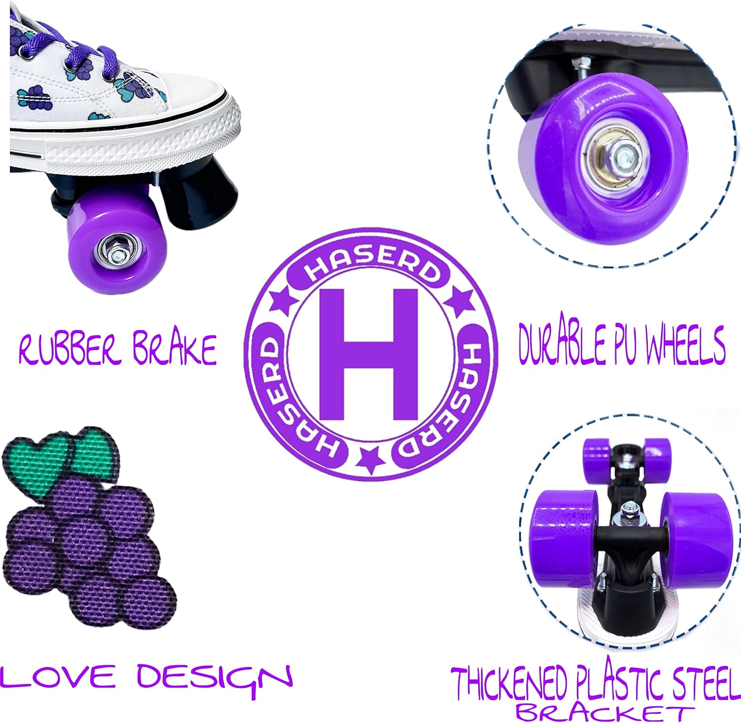Women's Roller Skates - Ladies Canvas Roller Skates for Women Fruit Pattern Theme Design - Four Wheel High Top Sneaker Style (Grape, 9.5#)