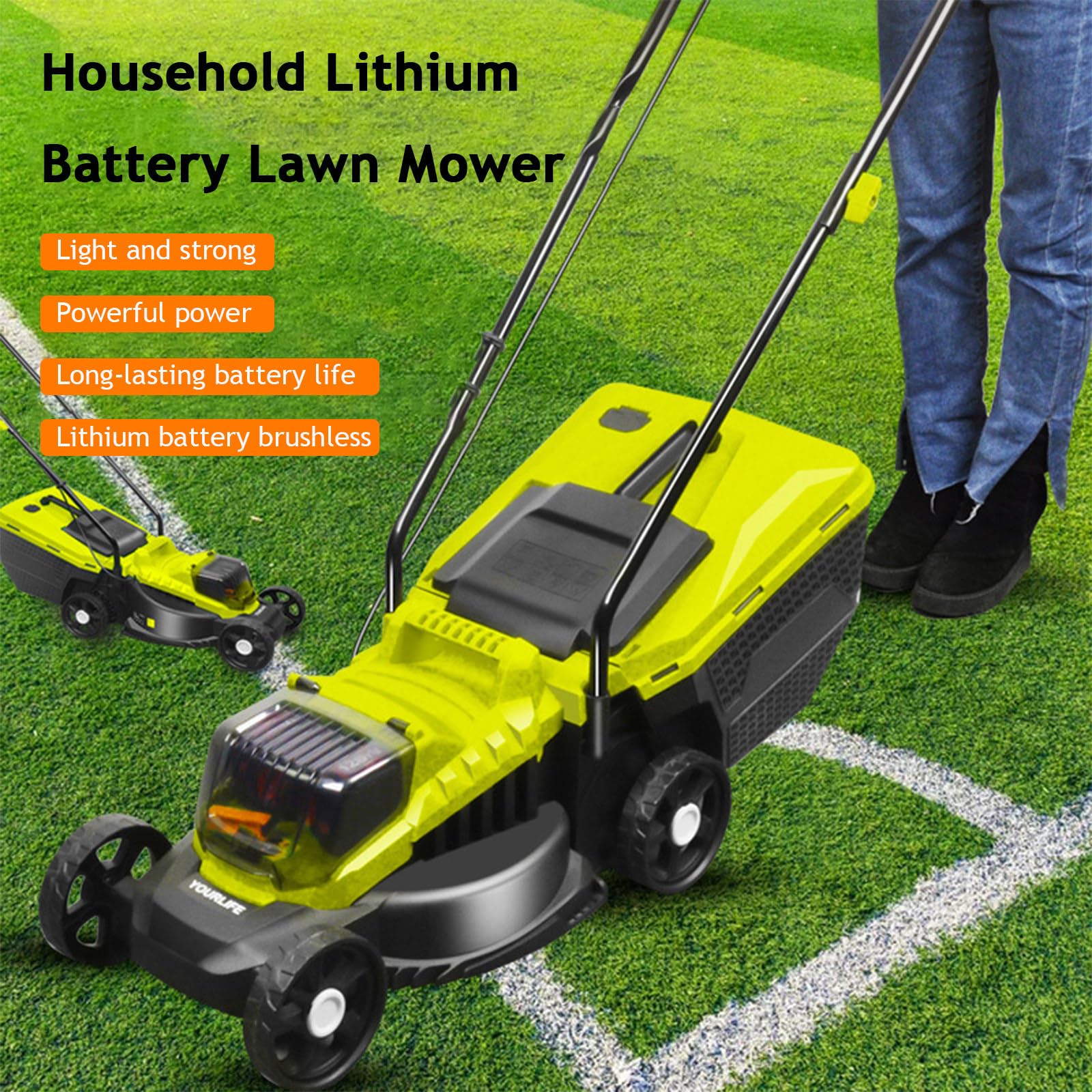 Cortacésped eléctrico, autopropulsado, inalámbrico, con 2 baterías de Litio de 4 Ah y Cesta recolectora de césped, Ajuste de 3 Alturas, para jardín.