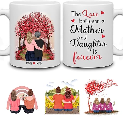 Vista 20 de WHIDOBE Taza de café personalizada de 11 onzas, taza de 15 onzas para mamá, hija con personajes femeninos, nombres, citas, regalo personalizado