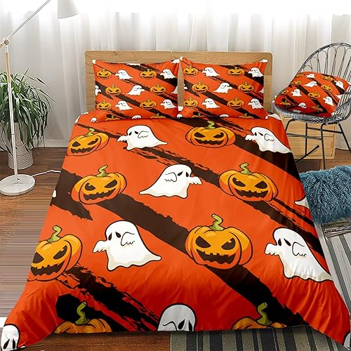 Miniatura 73 de Pumpkin Bedding Halloween Duvet Cover Set Funny Evil Pumpkin Pattern Design Black Halloween Bedding Set Queen 1 Duvet Cover 2 Pillowcases