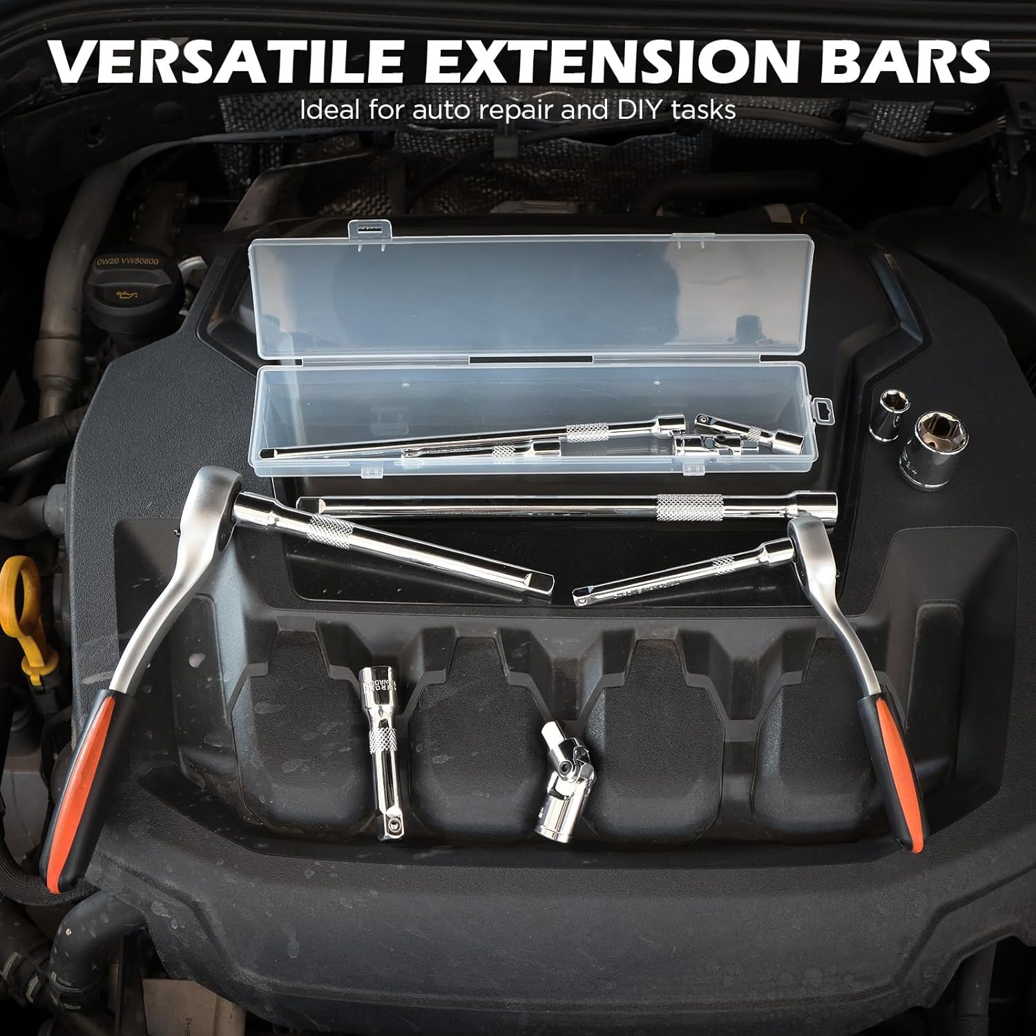 SEDY 9-Piece Socket Extension Bar Set, 1/4" & 3/8" Drive Ratchet Extensions 2", 3", 4", 6", 8" & 10" with Universal Joints, CR-V Steel for Tight Spaces