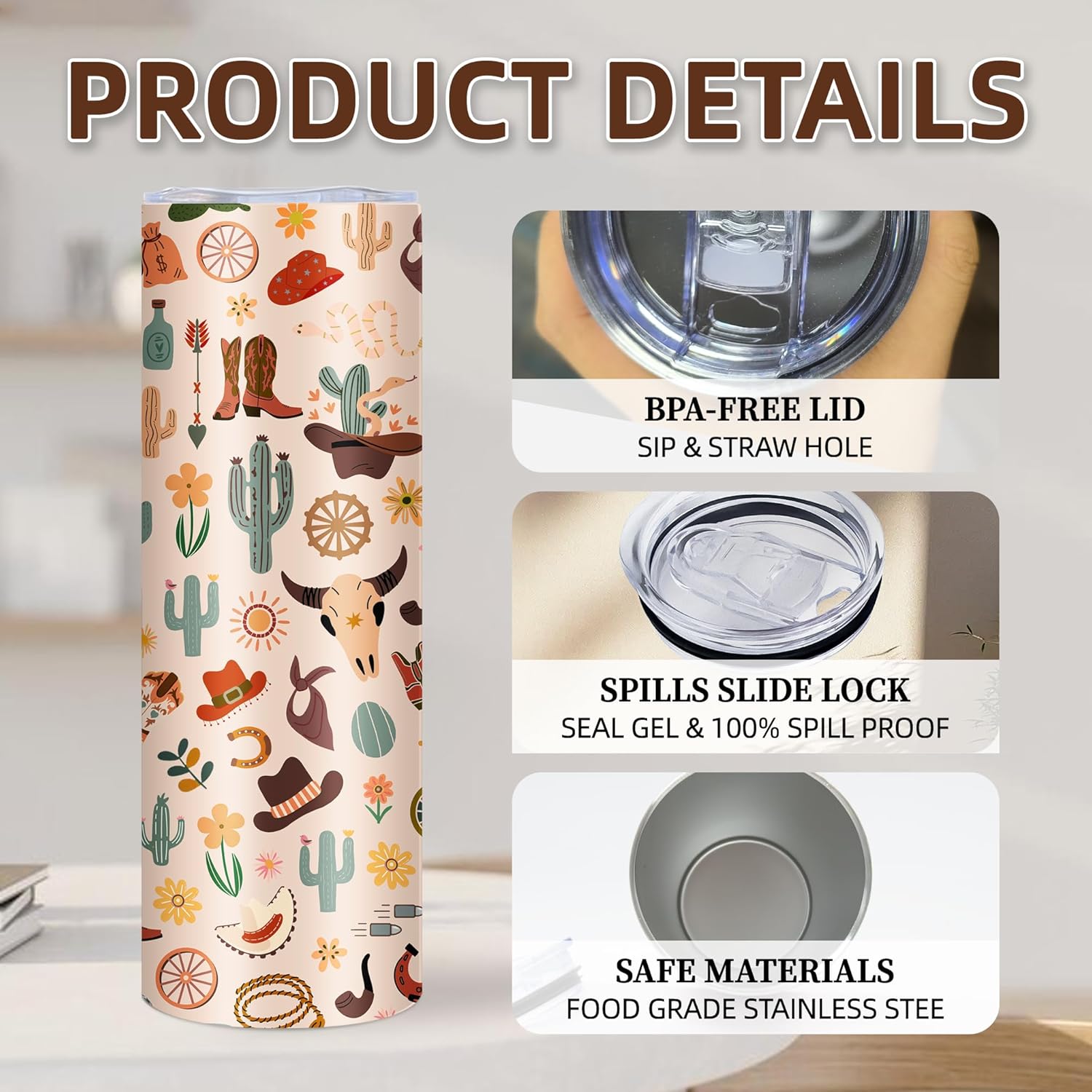 Cowgirl Gifts for Women, 20 Oz Slim Cowgirl Tumbler with Lid & Straw & Brush, Cow Tumbler, Cows Stuff, Farming Gifts for Thanksgiving Christmas Cowboy Women Men, Skinny Cow Cup, 1 PCS - Image 3