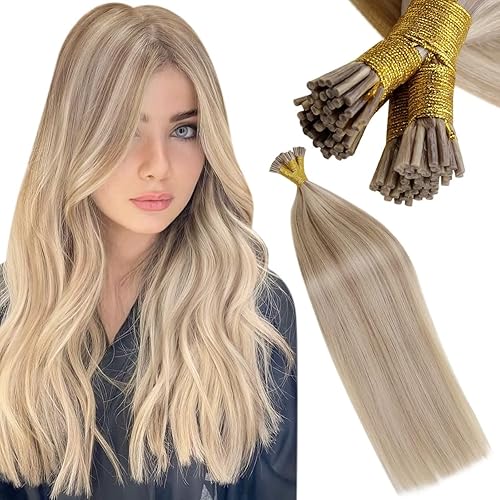 LaaVoo I Tip Hair Extensions Light Blonde Highlights Golden Blonde I Tip Human Hair Extensions Itip Hair Extensions Real Human Hair Pre Bonded 14in 40g 50s