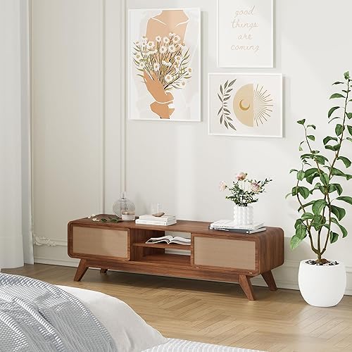 Miniatura 7 de AVZEAR Soporte de TV moderno de mediados de siglo para televisores de hasta 65 pulgadas, centro de entretenimiento estilo granja con almacenamiento,